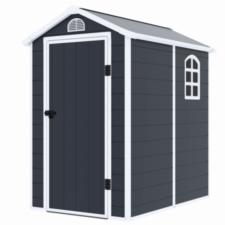 Casuta / magazie de gradina premium, panel plastic si ranforsare metal, MESTERINO AVE-B, Gri/Bej, dimensiuni 134x192x204 cm, usa cu balama, baza metalica [2]