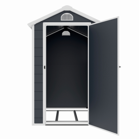 Casuta / magazie de gradina premium, panel plastic si ranforsare metal, MESTERINO AVE-B, Gri/Bej, dimensiuni 134x192x204 cm, usa cu balama, baza metalica [3]