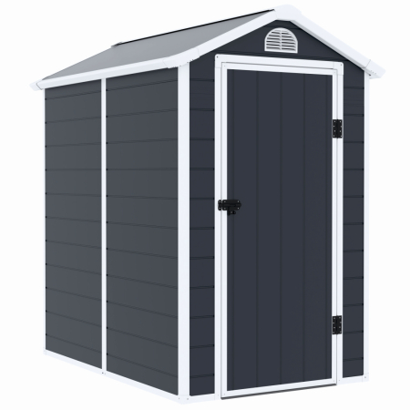 Casuta / magazie de gradina premium, panel plastic si ranforsare metal, MESTERINO AVE-B, Gri/Bej, dimensiuni 134x192x204 cm, usa cu balama, baza metalica [1]