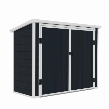 Casuta / magazie de gradina premium, panel plastic si ranforsare metal, MESTERINO Colin-A, Gri/Bej, dimensiuni 199x90x149 cm, usi cu balama, baza metalica [2]