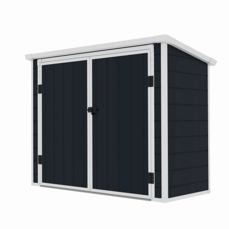 Casuta / magazie de gradina premium, panel plastic si ranforsare metal, MESTERINO Colin-A, Gri/Bej, dimensiuni 199x90x149 cm, usi cu balama, baza metalica [1]