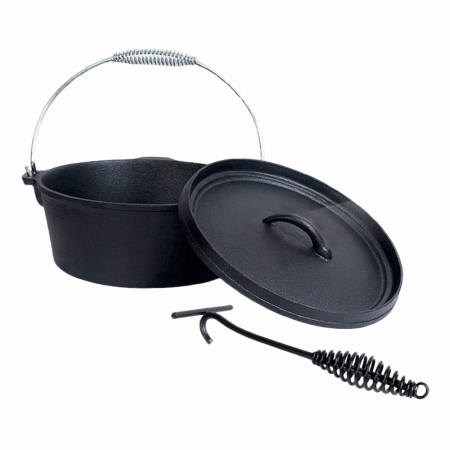 Ceaune si discuri pentru gratar - Ceaun cu capac din fonta pentru gratar KLUGMEISTER KY545ZT, negru, dimensiuni 25x10 cm