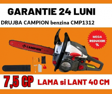 Selectie sezon - Drujba cu lant pe benzina 7.5CP Campion, 2 timpi, 40 cm lungime lama, lant 32 dinti, pornire easy start