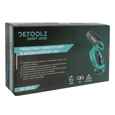 Fierastrau electric de mana cu lant alimentat cu acumulator 18V, 2000mAh Lama 110 mm 3000 rot/min DZ-SE147 [4]