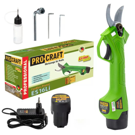 Selectie sezon - Foarfeca electrica cu acumulator Procraft ES16Li, 16V Li-ion, 2000mAh, pentru taiat vita de vie si pomi fructiferi  - 25 mm deschidere lama
