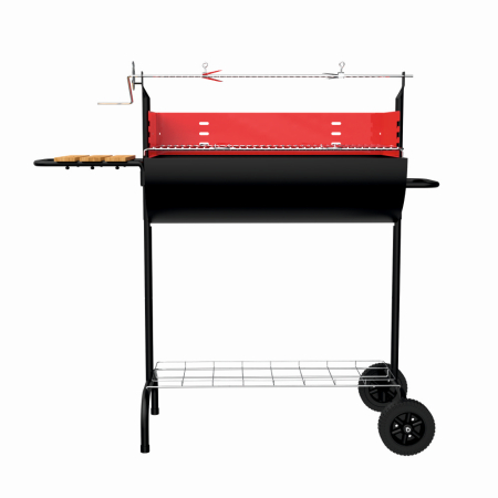 Gratare cu carbuni - Gratar pe carbuni KLUGMEISTER KY1817ZL, material otel, cu rotisor si roti deplasare, suprafata gatire 65x39 cm