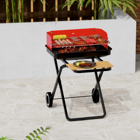 Gratar pe carbuni KLUGMEISTER KY28020F, material otel, cu roti deplasare, gratar detasabil, raft frontal, suprafata gatire 53x35 cm [3]