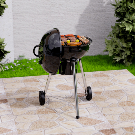 Gratar pe carbuni KLUGMEISTER YH22018K, material otel, cu capac si roti de deplasare, inaltime gatire 73 cm, dimensiuni 52x56x96 cm [4]