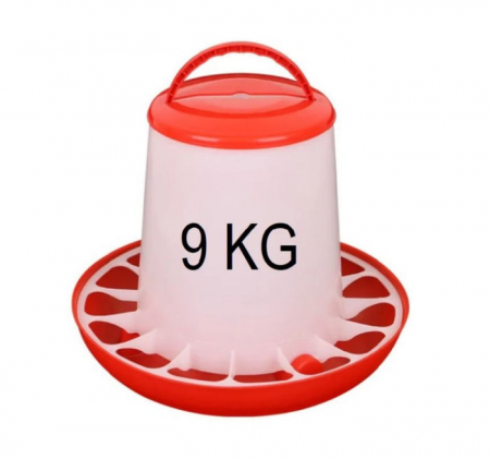 Hrănitori păsări - Hranitoare păsări 9kg din plastic durabil – roșu/alb