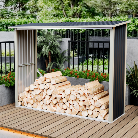 Magazie de lemne, pentru depozitare ideala, din metal zincat vopsit MESTERINO WA-B, Gri/Bej, dimensiuni 242x89x190 cm [3]