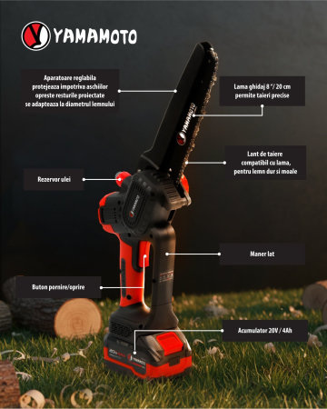 Mini drujba 8" pe acumulator cu 1 acumulator 20v/4Ah si incarcator YAMAMOTO YBS-84 5400 rot/min, Brushless [2]