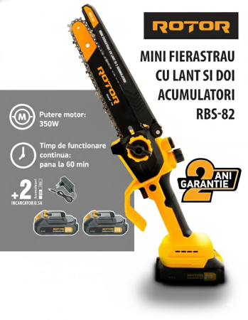 Drujbe cu acumulator - Mini drujba 8" pe acumulator cu 2 acumulatori 21V /2Ah si incarcator ROTOR RBS-82motor brushless, motor brushless, 21V