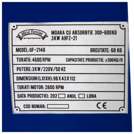 GF-2148 Moara cu absortie 300-600kg 3KW A9FZ-21 [6]