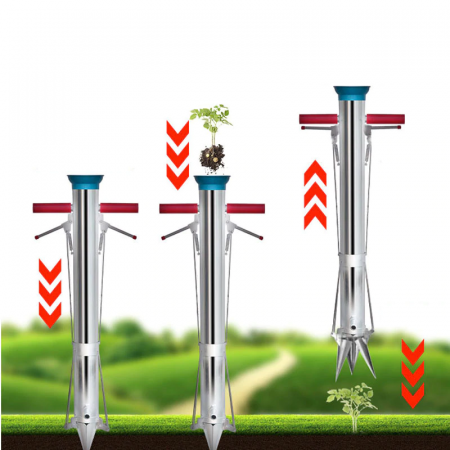 Plantator cu 2 manere pentru rasaduri, rosii, ardei, bulbi, cartofi din INOX - pentru soluri argiloase [5]