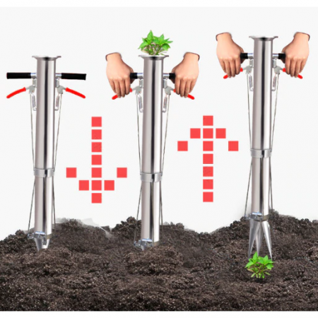 Plantator cu 2 manere pentru rasaduri, rosii, ardei, bulbi, cartofi din INOX - pentru soluri argiloase [7]