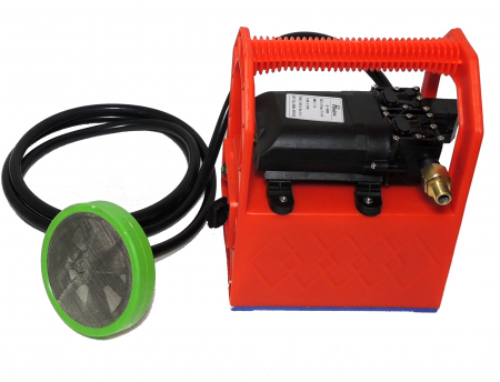 Pompa de stropit cu presiune cu doua motoare 12Vdc alimentata cu acumulator 12Ah - Pandora GF-1523, presiune 5,5-7,5 bar  cu cadru PORTABIL cu maner Grandepo [6]