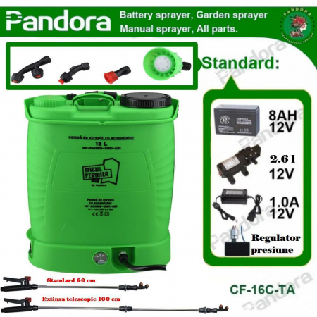 Pompe de stropit electrice - Pompa de stropit electrica cu acumulator Micul Fermier MF-PA1009-S001-G01 by Pandora 18 Litri - Vermorel electric, 5,5bar