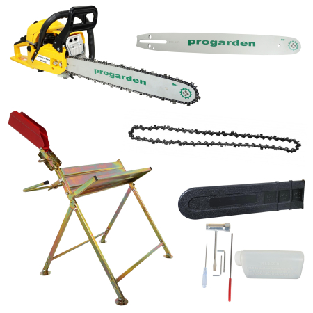 ProGARDEN MF3545P Motoferastrau 450mm, 3.4CP, benzina 2t, 55cmc + Capra taiat lemne + Cadou lama si lant [2]
