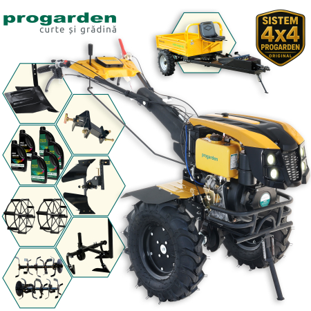 Import - ProGARDEN Pachet Campo 1273 Alpine V2, Motocultor 12CP + PRS20-45 Prasitoare + Remorca RM500T+ Plug bilonat/rarita + Plug reversibil + Adaptor + 2 Roti metalice 540x170 + 6 L ulei