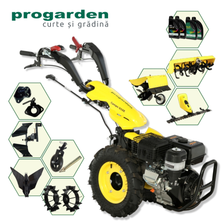 Import - ProGARDEN Pachet Campo U16E Motocultor 14CP + BC120M Bara cosire + 3xPlug + FT90 Freza tractata + 2xRoti metalice RM47 + 2xCuple + 4L Ulei