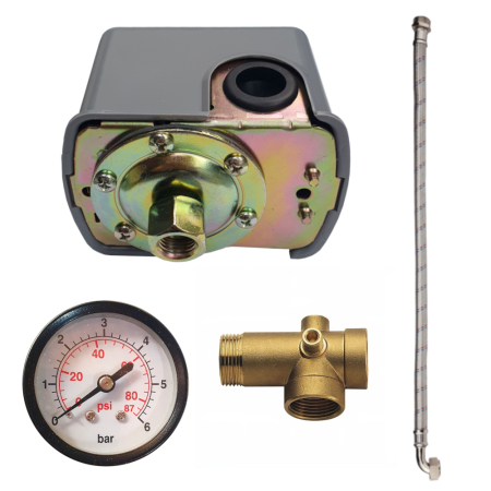 ProEnerg - Progarden Set accesorii hidrofor, presostat mecanic ¼”, manometru 0-12bar, racord 5 cai, racord flexibil