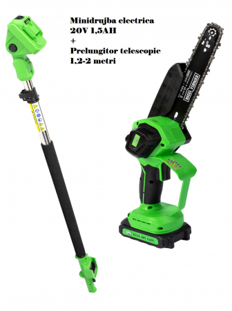 Foarfeci electrice cu acumulatori - Mini drujba Micul Fermier, 20V, cu doua lame 6'' si 8'', doua lanturi