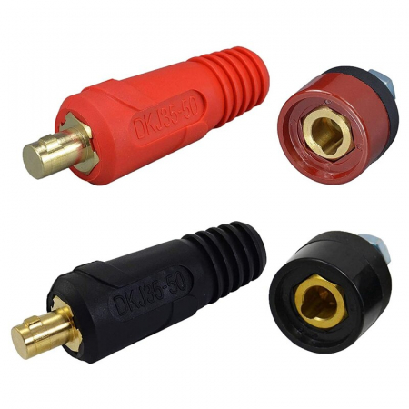 Accesorii aparate sudura - Set conectori cablu tata si conectori panou mama 35-50 mm2 negru si rosu (set 4 buc) - 400A