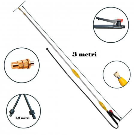 Lance / Tija telescopica din inox stropit pomi, copaci de livada cu maner ergonomic din plastic Lance pentru stropit pomi, Micul Fermier, 280cm, inox [1]