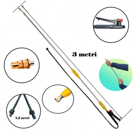 Accesorii pompe de stropit - Lance / Tija telescopica din inox stropit pomi, copaci de livada cu maner ergonomic din plastic Lance pentru stropit pomi, Micul Fermier, 280cm, inox