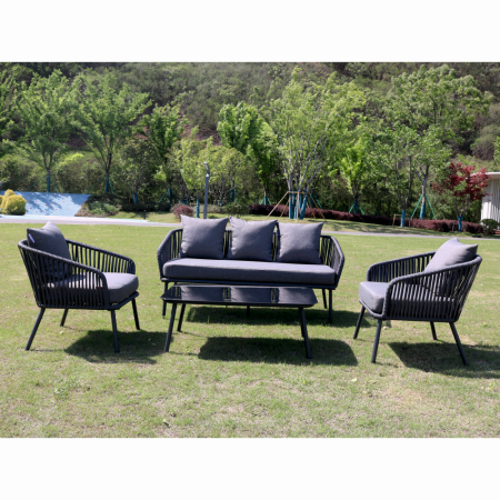 Set mobiler terasa/gradina din aluminiu KLUGMEISTER KJF10537, canapea + doua fotolii + masa din sticla (perne incluse), culoare gri [1]