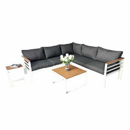 Seturi mese si scaune pentru gradina - Set mobilier terasa/gradina KLUGMEISTER KJFA003, coltar 5 locuri si masa cu cadru de aluminiu, culoare gri