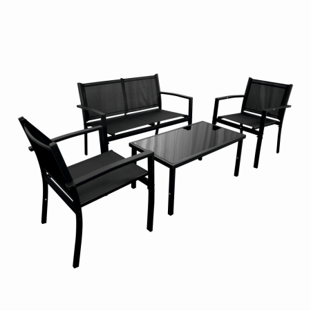 Set mobilier terasa/gradina KLUGMEISTER KJFT079, doua fotolii + canapea + masuta din sticla securizata, culoare neagra [1]