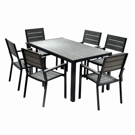 Set mobilier terasa/gradina KLUGMEISTER KJT2056, structura din otel, masa + 6 scaune din HDPE, culoare gri [2]