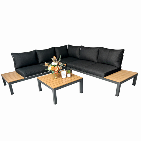 Seturi mese si scaune pentru gradina - Set mobilier terasa/gradina premium din aluminiu si polywood KLUGMEISTER KJF4313, 4 piese (perne incluse), culoare gri