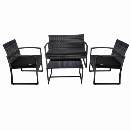 Seturi mese si scaune pentru gradina - Set mobilier terasa/gradina tip ratan KLUGMEISTER KJF4965, canapea + doua fotolii + masuta din sticla securizata, culoare gri