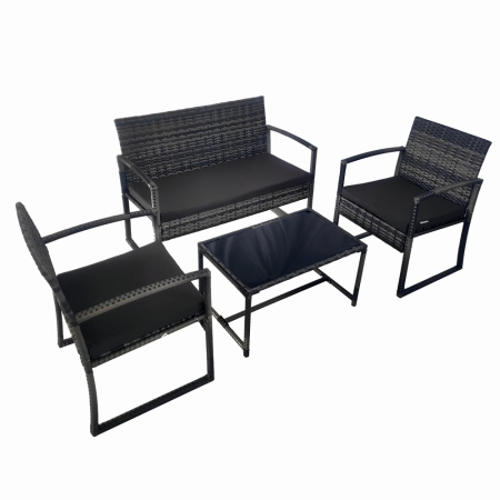 Set mobilier terasa/gradina tip ratan KLUGMEISTER KJF4965, canapea + doua fotolii + masuta din sticla securizata, culoare gri [1]