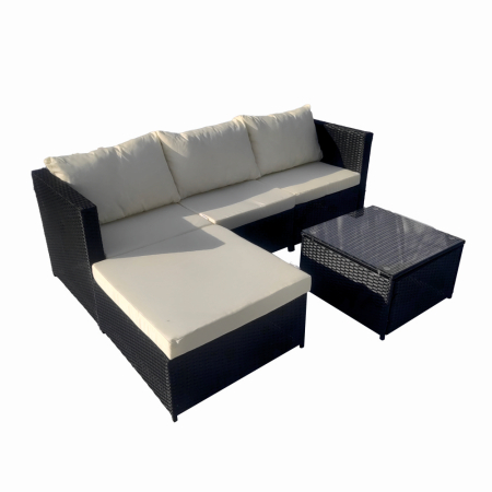 Set mobilier terasa/gradina tip ratan KLUGMEISTER KJFR008, canapea + suport picioare + masuta din sticla securizata, culoare gri [1]