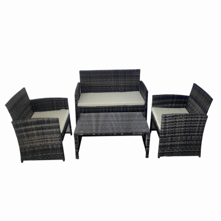 Seturi mese si scaune pentru gradina - Set mobilier terasa/gradina tip ratan KLUGMEISTER KJFR030, canapea + doua fotolii + masuta din sticla securizata, culoare gri