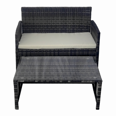 Set mobilier terasa/gradina tip ratan KLUGMEISTER KJFR030, canapea + doua fotolii + masuta din sticla securizata, culoare gri [4]