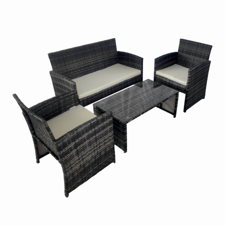 Set mobilier terasa/gradina tip ratan KLUGMEISTER KJFR030, canapea + doua fotolii + masuta din sticla securizata, culoare gri [1]