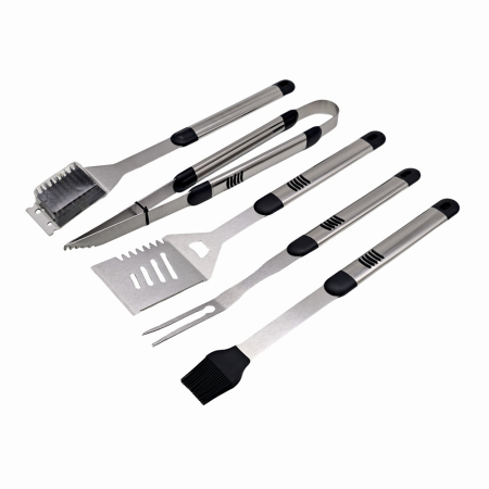 Ustensile gratar - Set ustensile pentru gratar 5 piese KLUGMEISTER KY008, geanta inclusa, furculita + spatula + cleste + doua perii