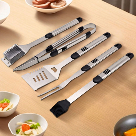 Set ustensile pentru gratar 5 piese KLUGMEISTER KY008, geanta inclusa, furculita + spatula + cleste + doua perii [3]