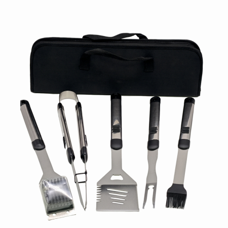 Set ustensile pentru gratar 5 piese KLUGMEISTER KY008, geanta inclusa, furculita + spatula + cleste + doua perii [1]