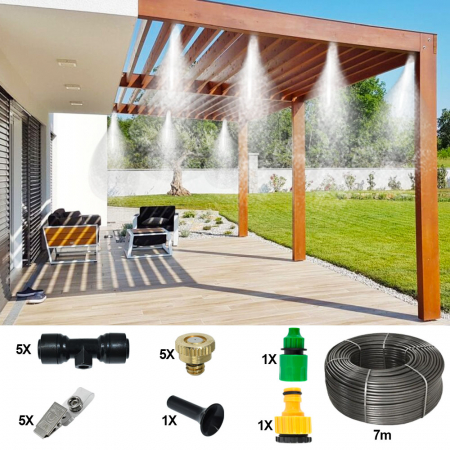 Sistem racire exterioara terase racire prin pulverizare 7m, 5 duze, 5 clipsuri montaj [1]
