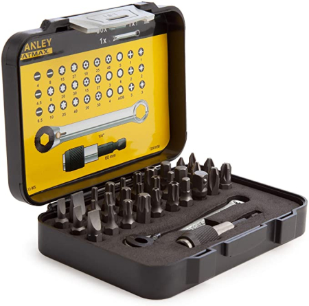 Biti - Stanley 1-13-905 Set mixt 30 biti 25 mm + adaptor si cheie cu clichet 1/4"