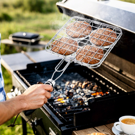 Suport carne hamburger pentru gratar KLUGMEISTER KY5223H, otel inoxidabil, maner termoizolant [2]