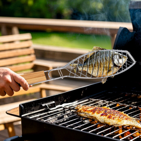 Suport peste pentru gratar KLUGMEISTER KY55F, material otel, maner de lemn [2]