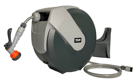 Texas furtun cu tambur, 25m, retractabil, mobil, 1/2", dispozitiv stropit inclus, max 8bar, accesorii fixare [1]