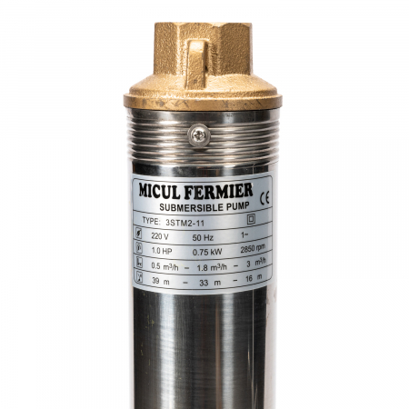 Pompa submersibila apa curata Micul Fermier GF-0710, 75QJD,corp inox, 750 W, 60 l/min debit maxim, 1" diametru conexiune, ax din inox,absorbtie 15 m, refulare 41 m [6]
