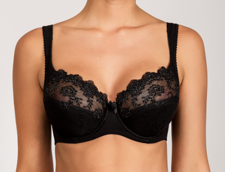 Sutien semi-buretat cu sârmă, dantelă brodată cu lurex – alb / negru 623217